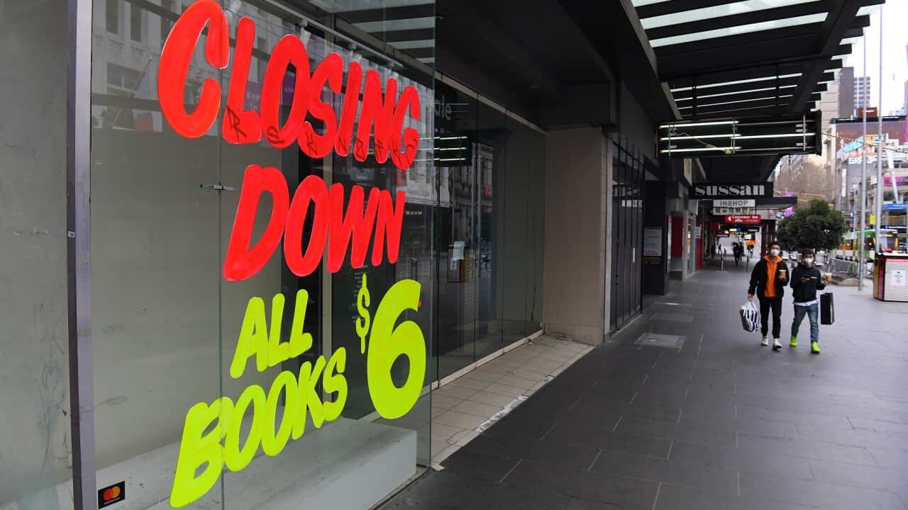 Bango laonesha tangazo ya mauzo yakufunga duka mjini Melbourne