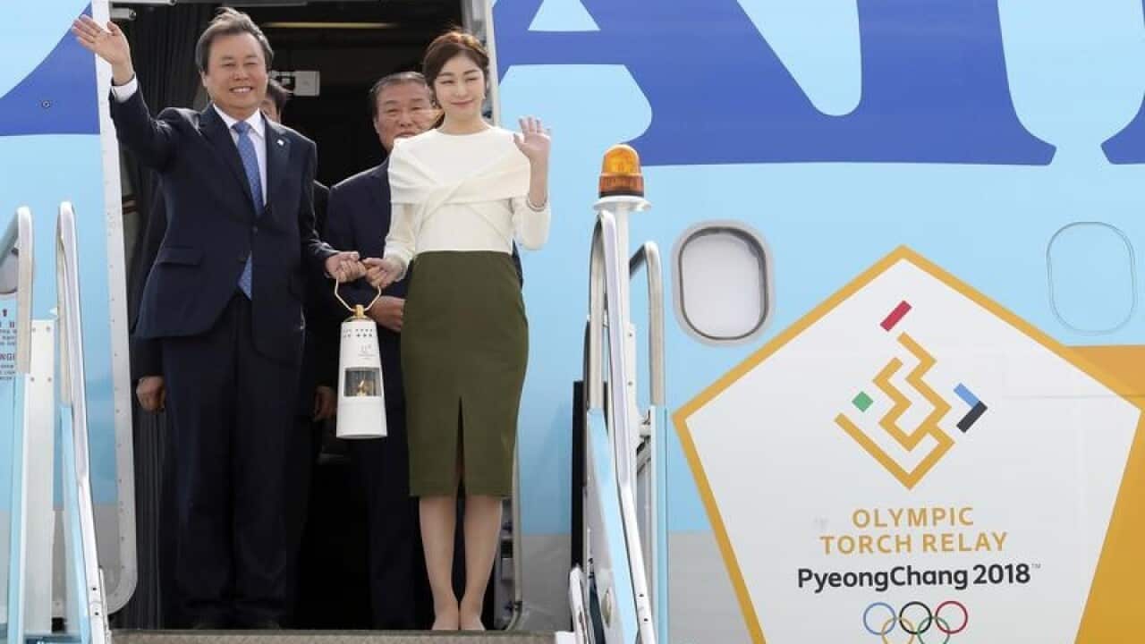 The Olympic flame on arrival in South Korea