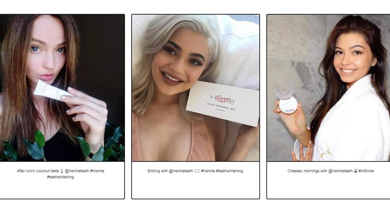 HiSmile influencers including Kylie Jenner (middle)