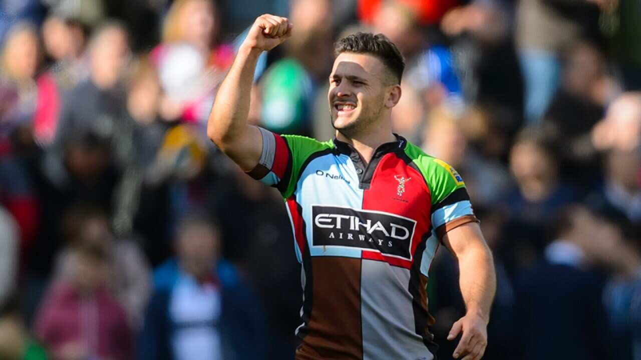 Harlequins' Danny Care celebrates victory over Bath Rugby