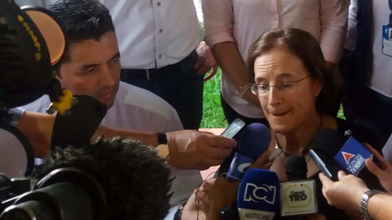 Spanish journalist Salud Hernandez gives a press conference