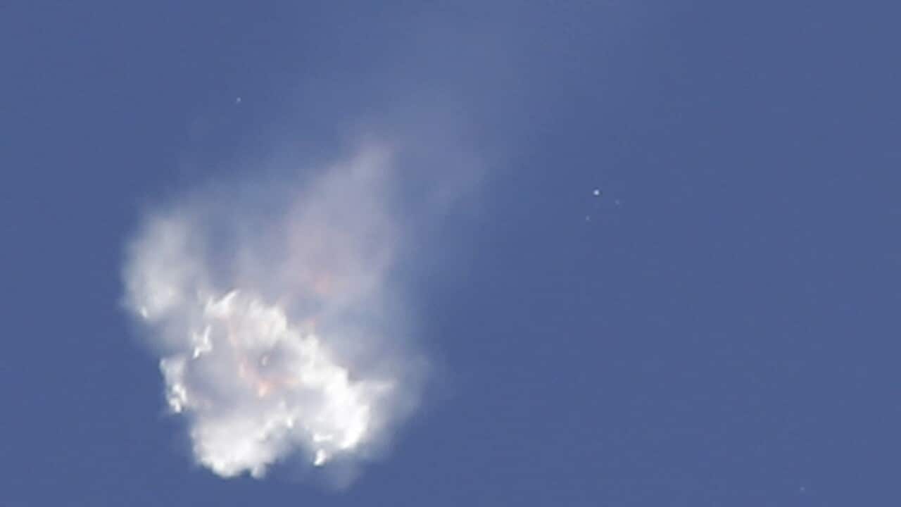 The SpaceX Falcon 9 rocket and Dragon spacecraft breaks apart shortly after liftoff at the Cape Canaveral Air Force Station in Cape Canaveral, Fla., Sunday, June 28, 2015.  (AP Photo/John Raoux)