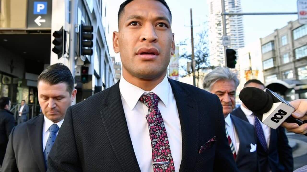 Israel Folau arrives at the Fair Work Commission.