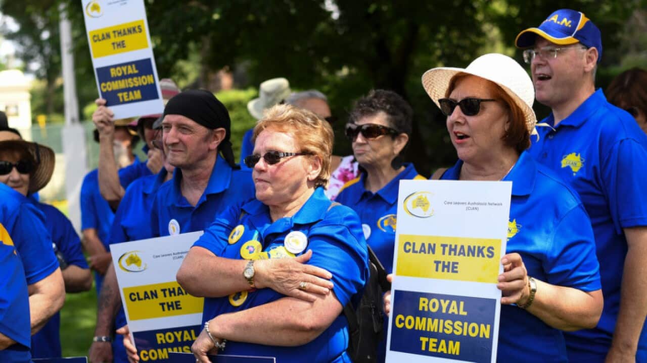 Advocates for people raised in institutional care awaiting the report of the sexual abuse royal commission in Canberra, December 2017.