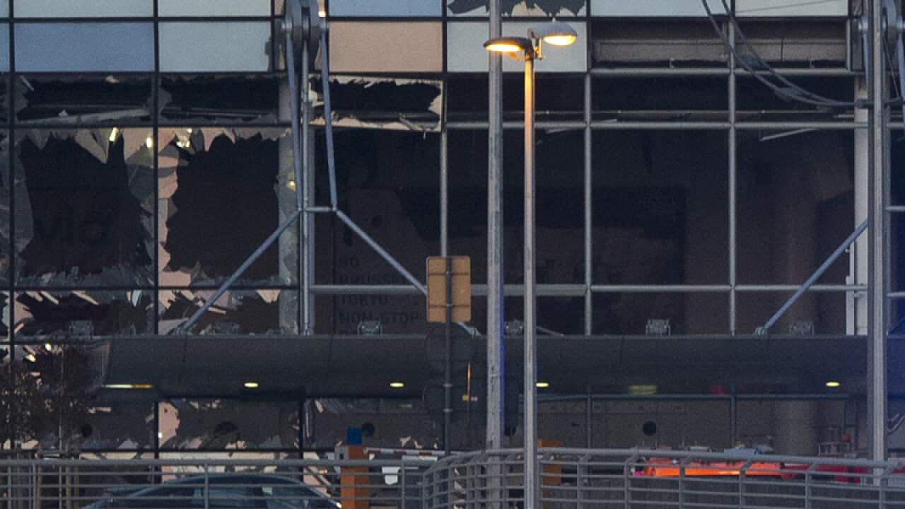 The blown out facade of the terminal at Zaventem airport in Brussels
