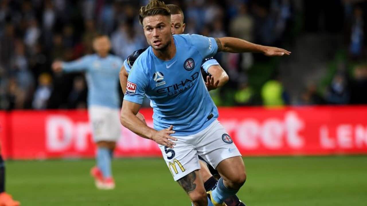 Bart Schenkeveld of Melbourne City during the round 2 Melbourne City FC and Sydney FC match at AAMI Park in Melbourne, Friday, November 3, 2017. (AAP Image/Tracey Nearmy) NO ARCHIVING, EDITORIAL USE ONLY