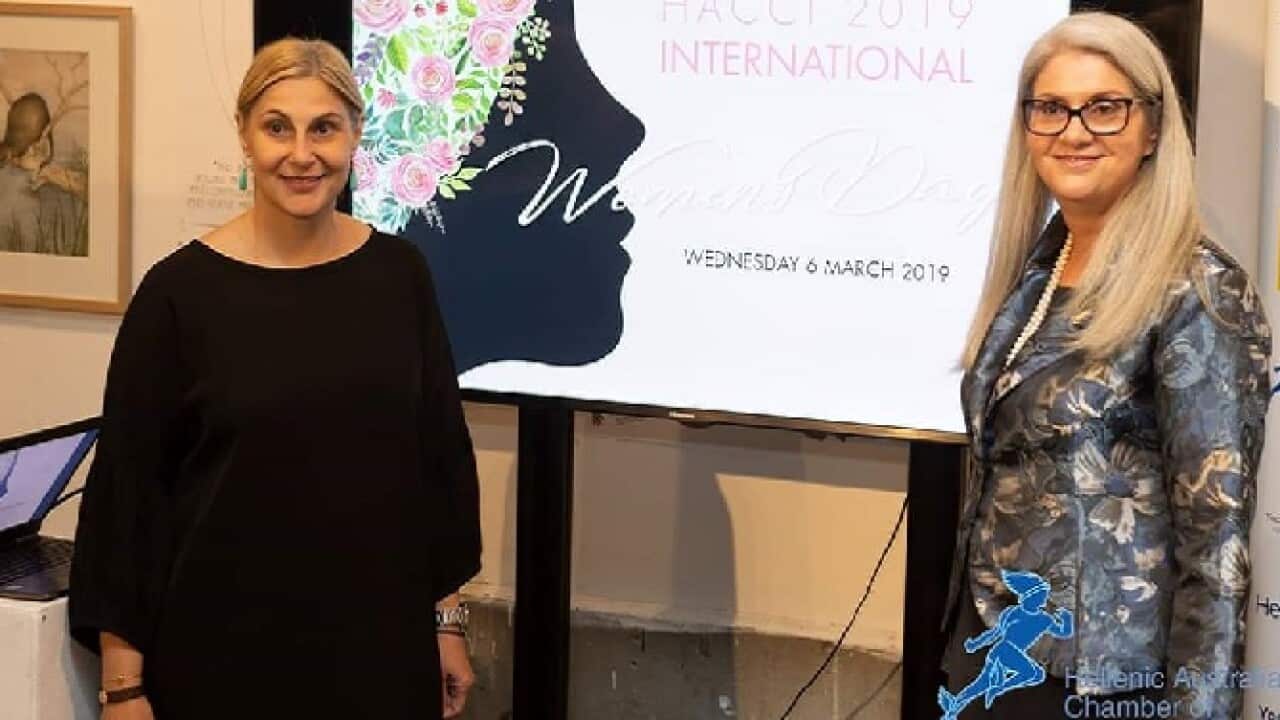 HACCI president Georgegina Poulos (L) with Pelagia Markogiannakis.