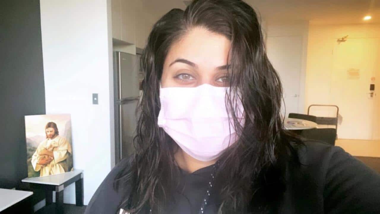 Jessy Harfouch from Sydney, quarantined in a hotel after tetsing COVID-19 positive.
