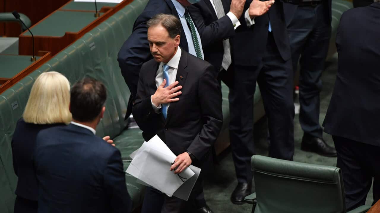 Minister for Health Greg Hunt after his valedictory speech in the House of Representatives at Parliament House in Canberra, Thursday, December 2, 2021. (AAP Image/Mick Tsikas) NO ARCHIVING