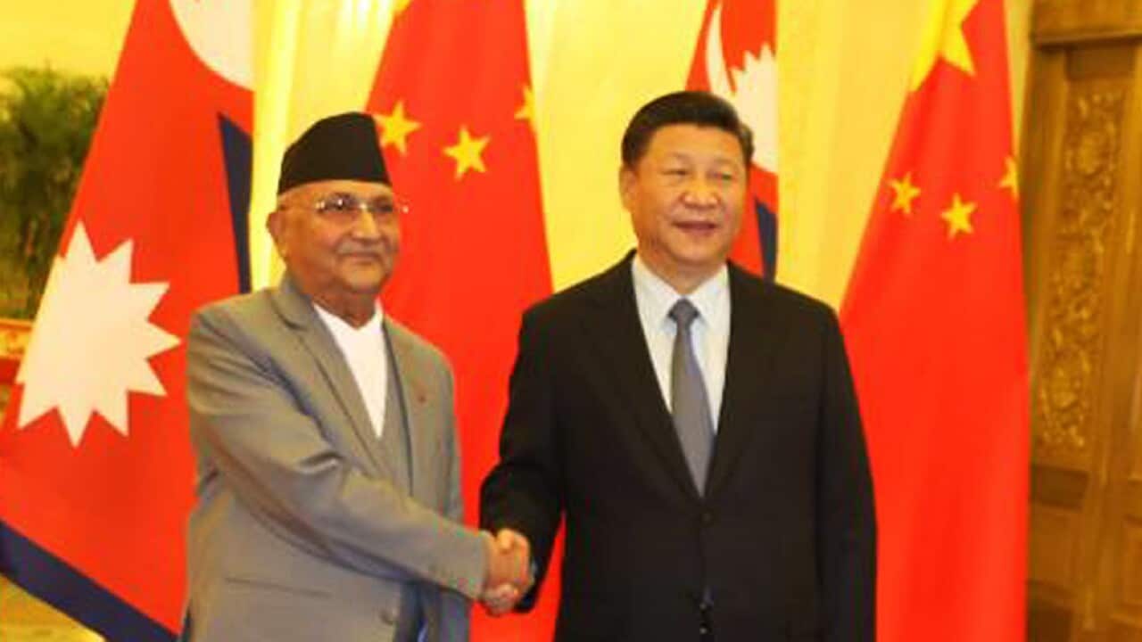 Nepal's Prime Minister KP Sharma Oli and China's President Xi Jinping on 20 June 2018.