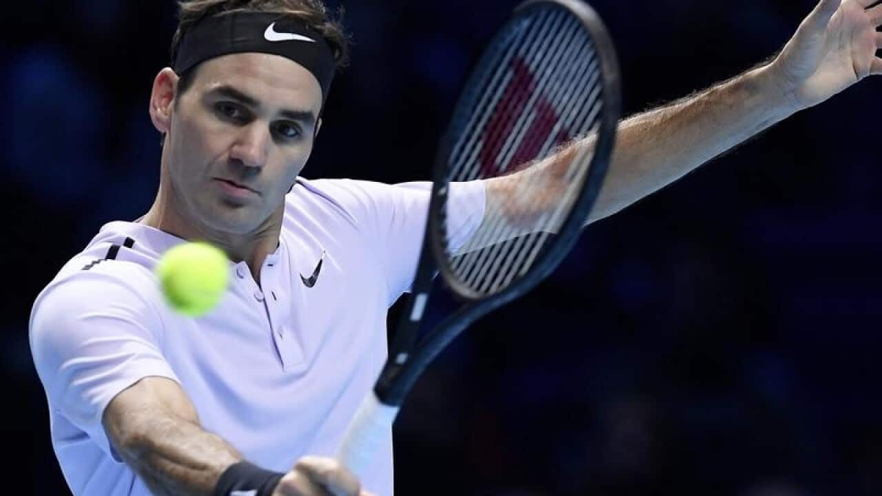 Roger Federer in action in London at the ATP World Tour Finals.