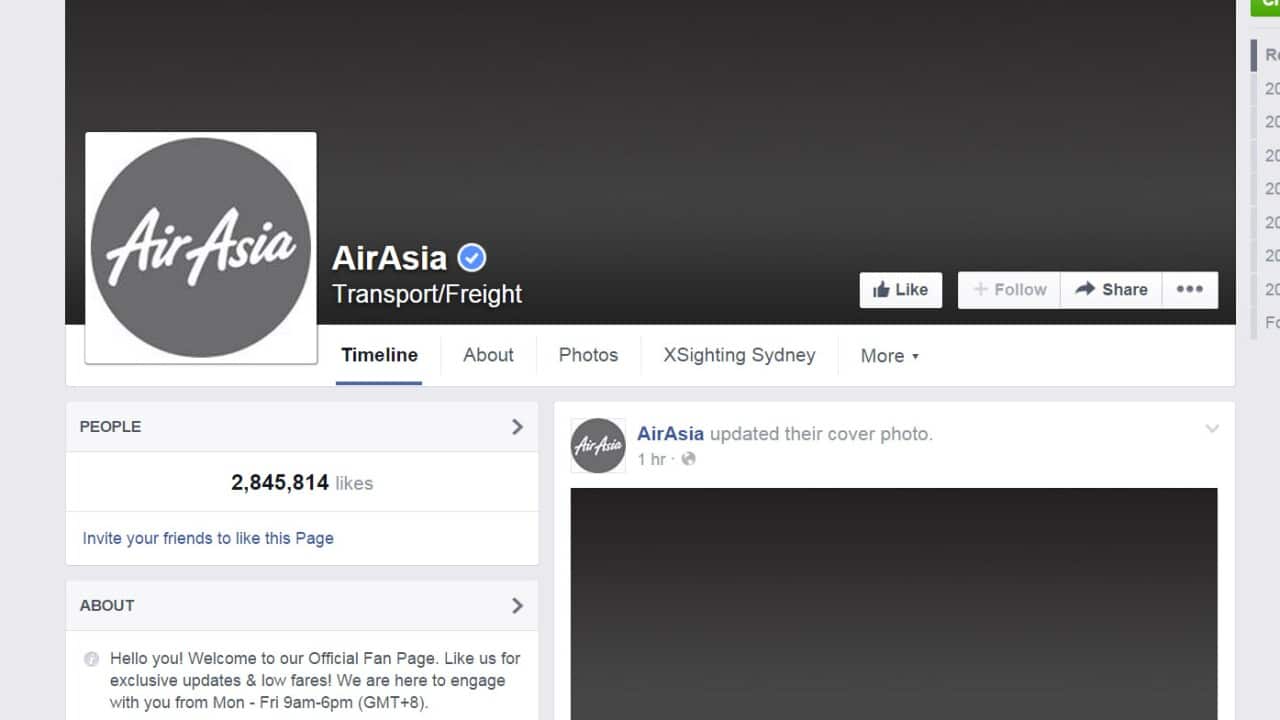 AirAsia facebook page greyed out