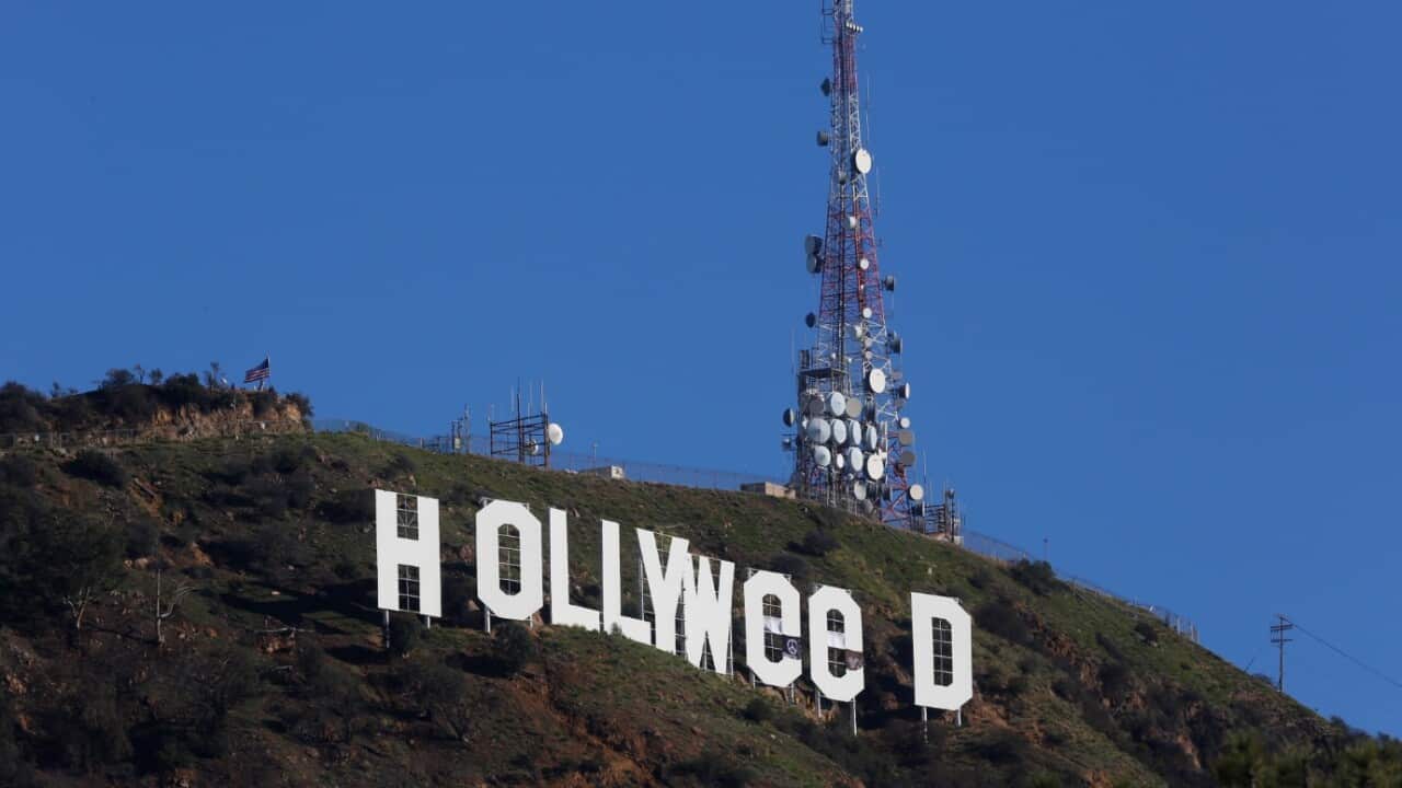 The Hollywood sign is seen vandalized Sunday, Jan. 1, 2017. Los Angeles residents awoke New Year's Day 