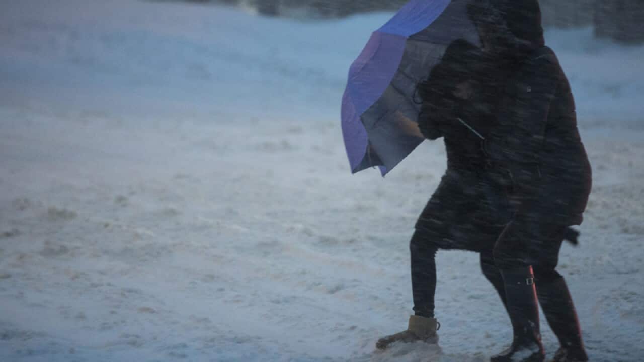 People are seen crossing Canal Street in Lower Manhattan