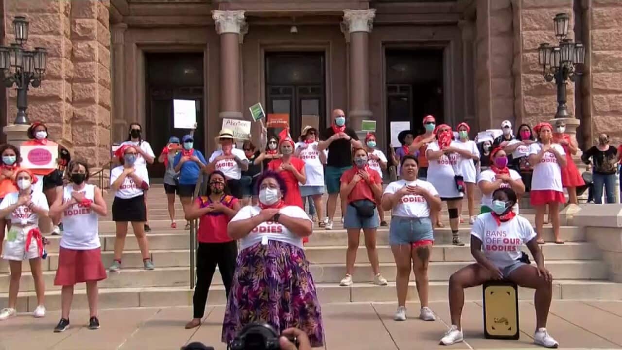 Protestors against the anti-abortion bill, outside the State House in Austin, Texas
