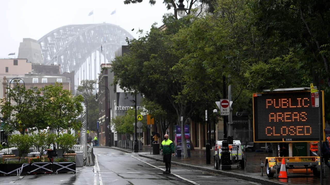 A general view of The Rocks on New Years Eve in Sydney, Thursday, December 31, 2020. Sydneysiders were asked to stay home and watch the fireworks on television this year to due the COVID-19 pandemic. (AAP Image for NSW Government/Dan Himbrechts) NO ARCHIV