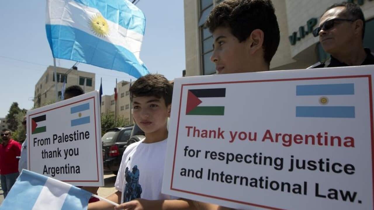 Palestinian protesters in Ramallah.