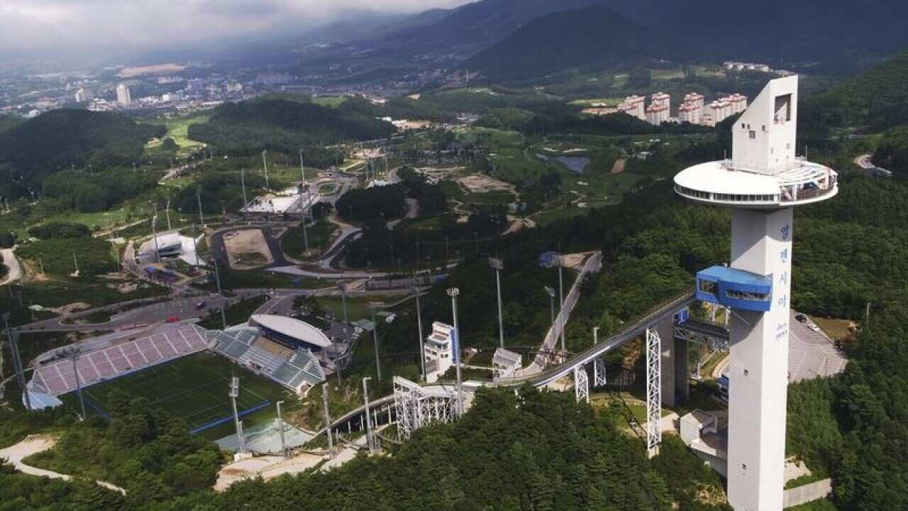 Pyeongchang Stadium under construction.