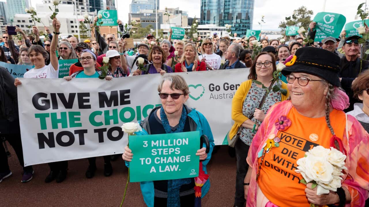 Supporters of Assisted Dying legislation outside WA's Parliament