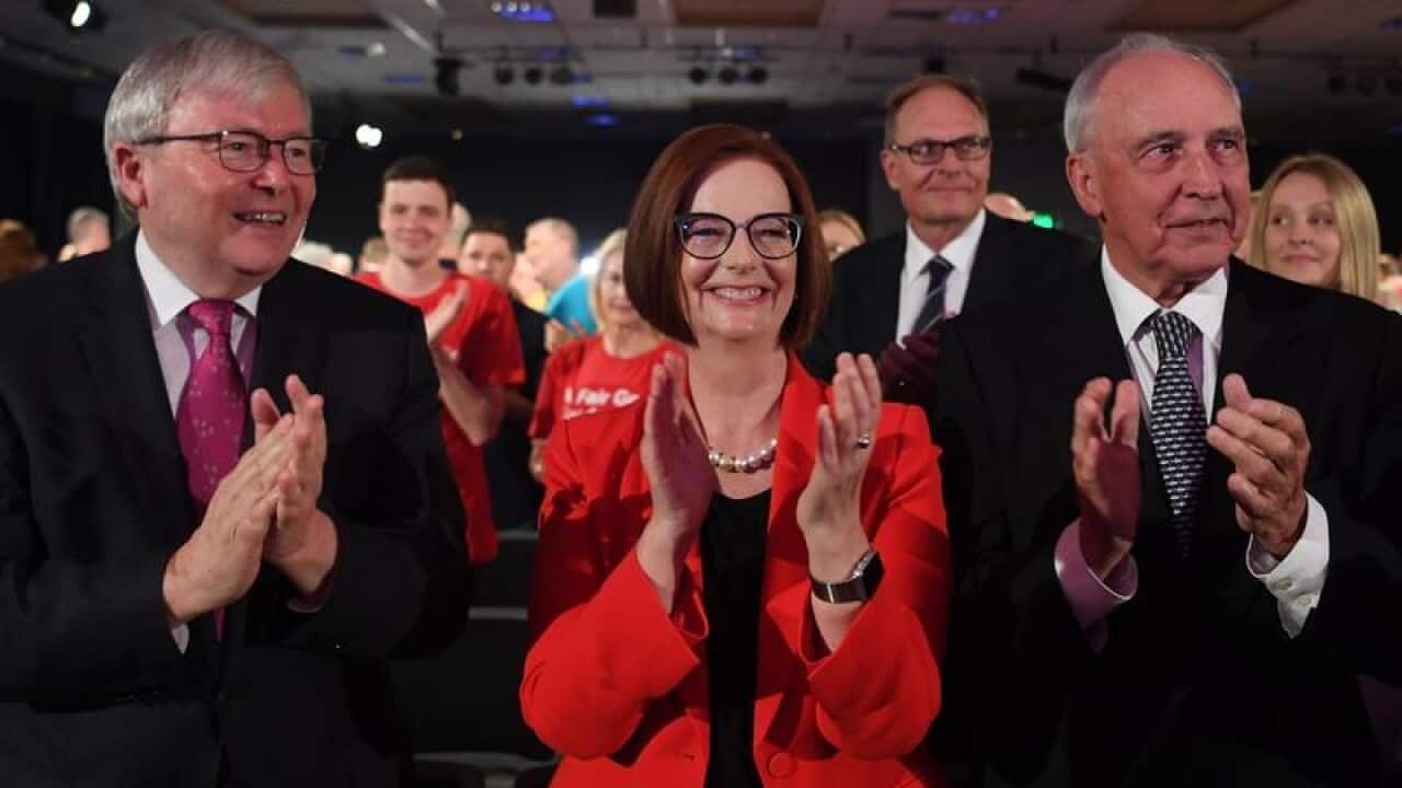 Former prime ministers Kevin Rudd, Julia Gillard and Paul Keating.