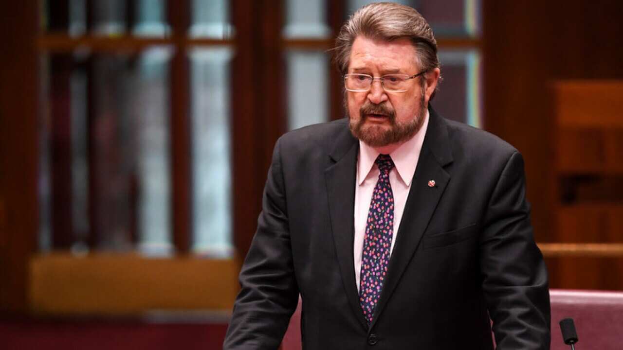 Independent Senator Derry Hinch speaks during debate of the Welfare Reform Bill in the Senate chamber at Parliament House in Canberra, Wednesday, March 21, 2018. (AAP Image/Lukas Coch) NO ARCHIVING
