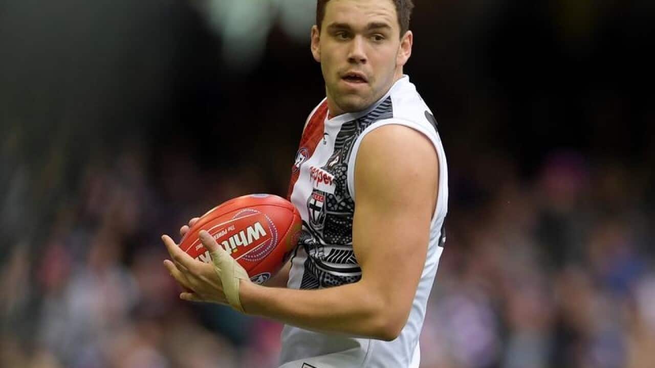 Paddy McCartin of the Saints looks for an opening during a Round