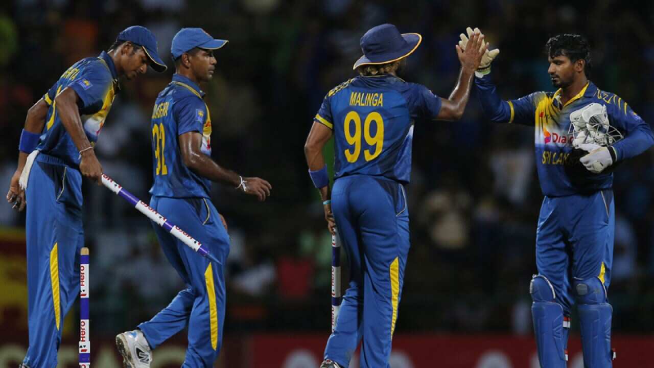 Sri Lankan players celebrate after winning