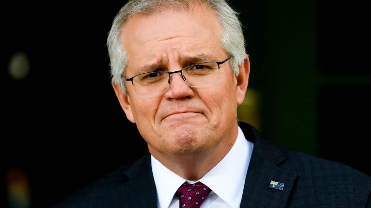 Prime Minister Scott Morrison speaks to the media during a press conference in Canberra.