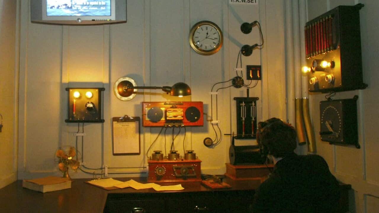 A museum reconstruction of the Titanic's radio room