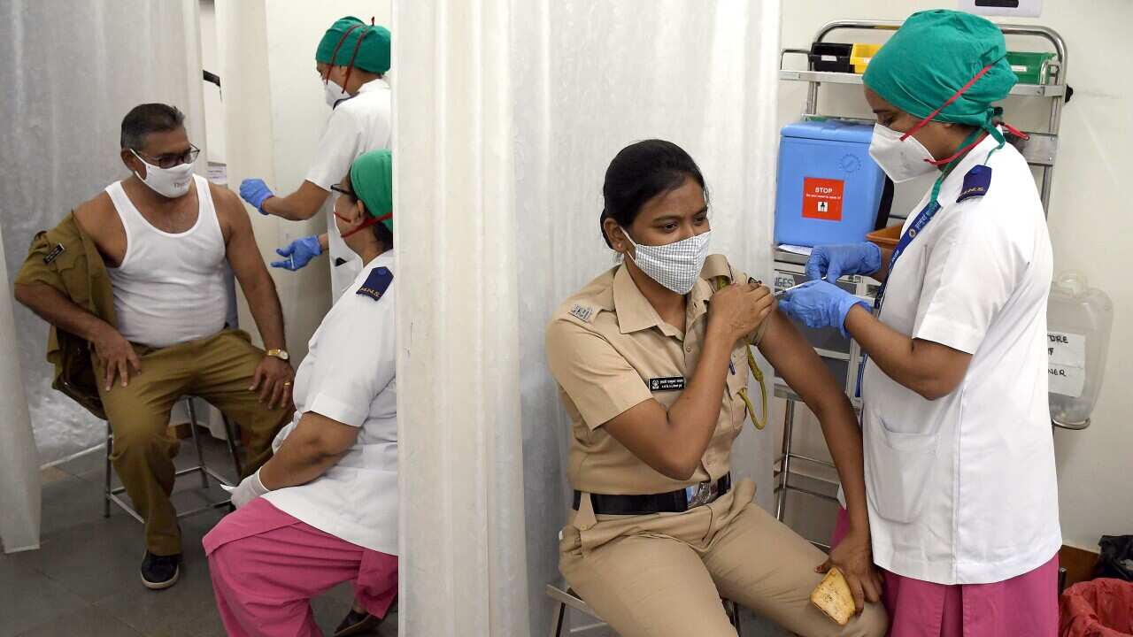 Covid19 Covishield vaccine being inoculated for front line health workers