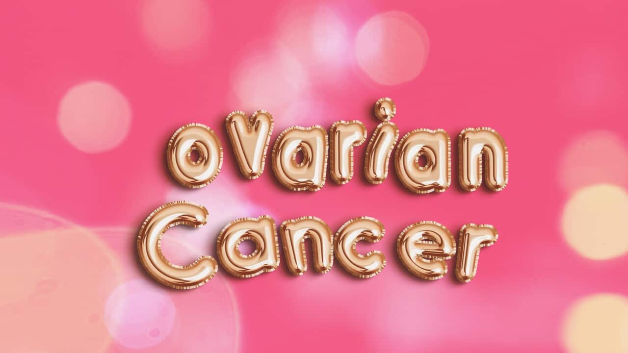 ovarian cancer text in golden foil balloon