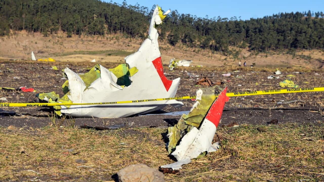 Wreckage of Ethiopia Airlines Boeing 737 Max 8 which crashed en route to Nairobi