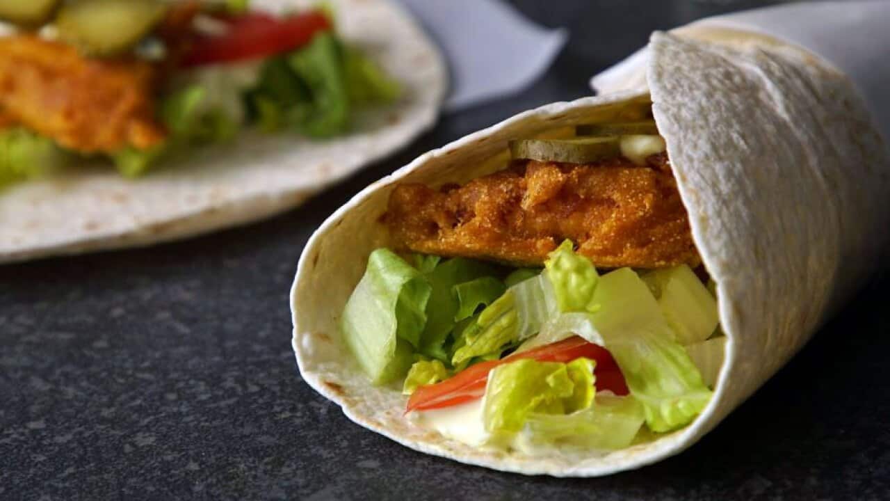 Crisp fish pita wrap