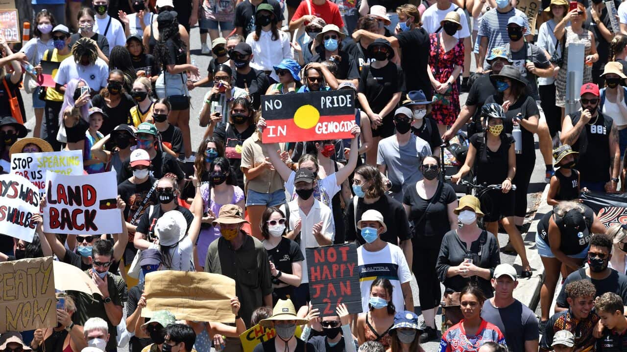 The Invasion Day rally in Brisbane.