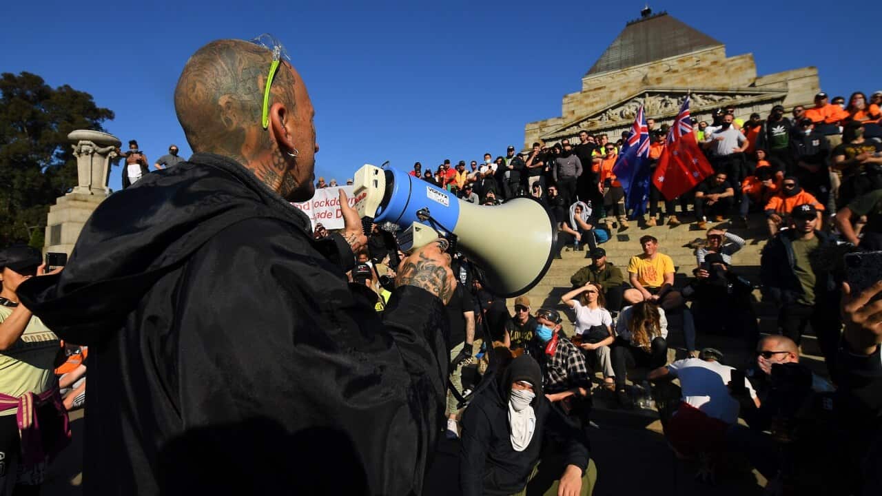 Protesters at the Shrine of Remembrance in Melbourne on Wednesday