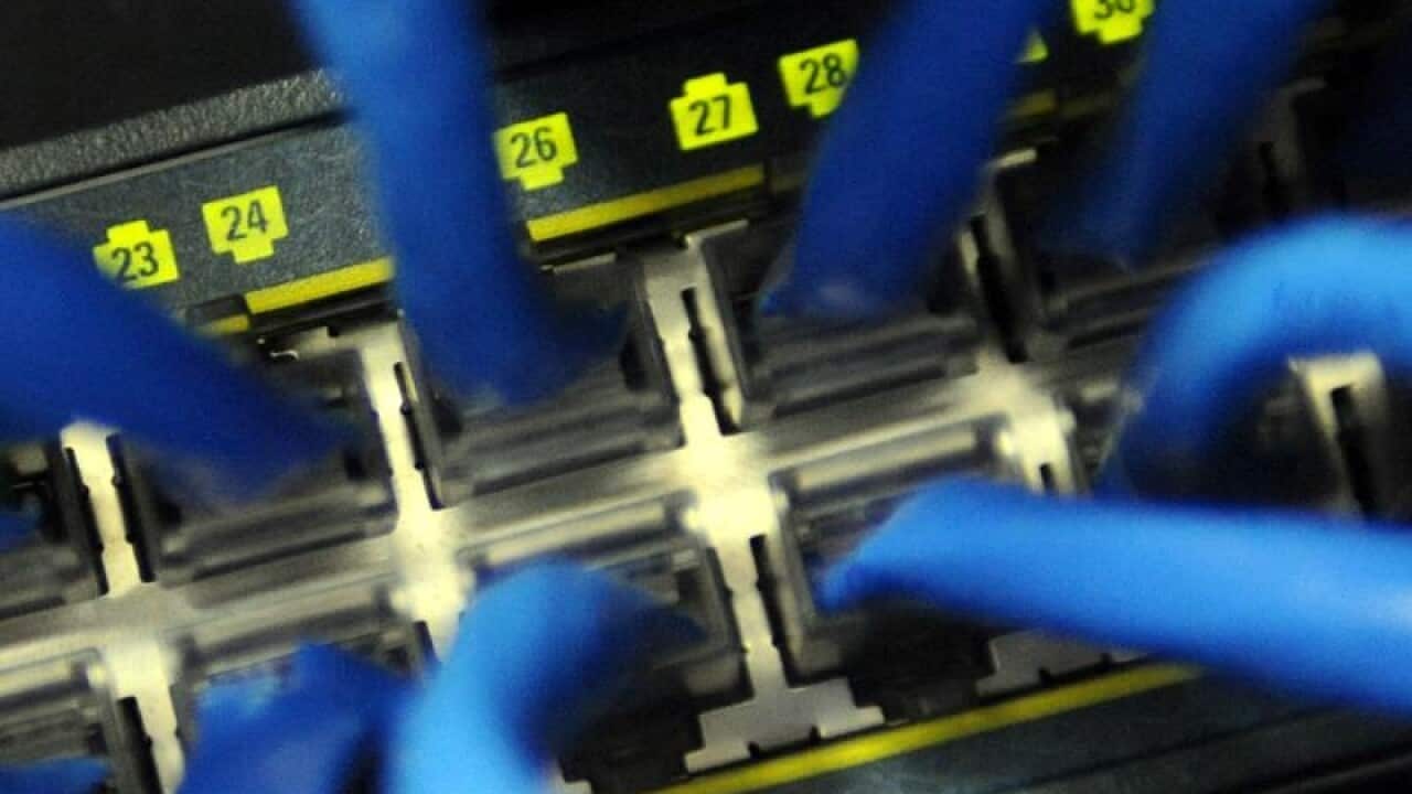 Network cables in a corporate communications room