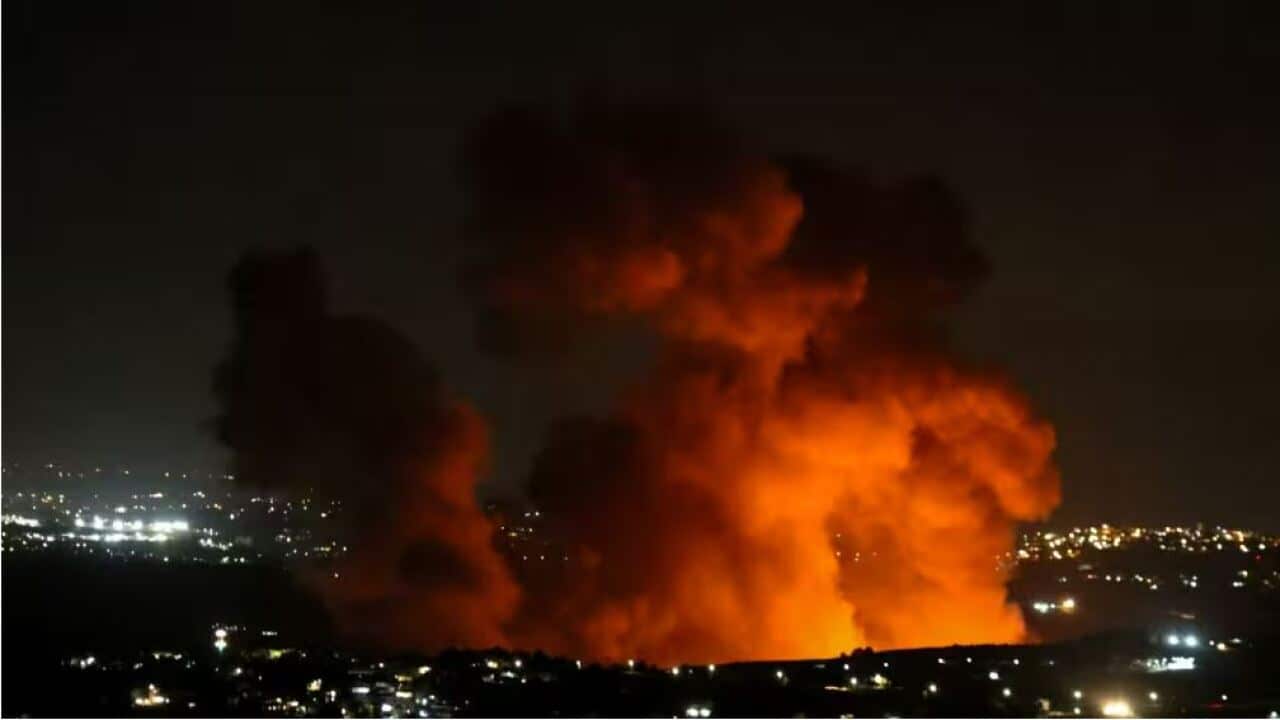 Smoke billowing from an Israeli airstrike on the outskirts of the southern Lebanese village of Zawtar on Saturday. 