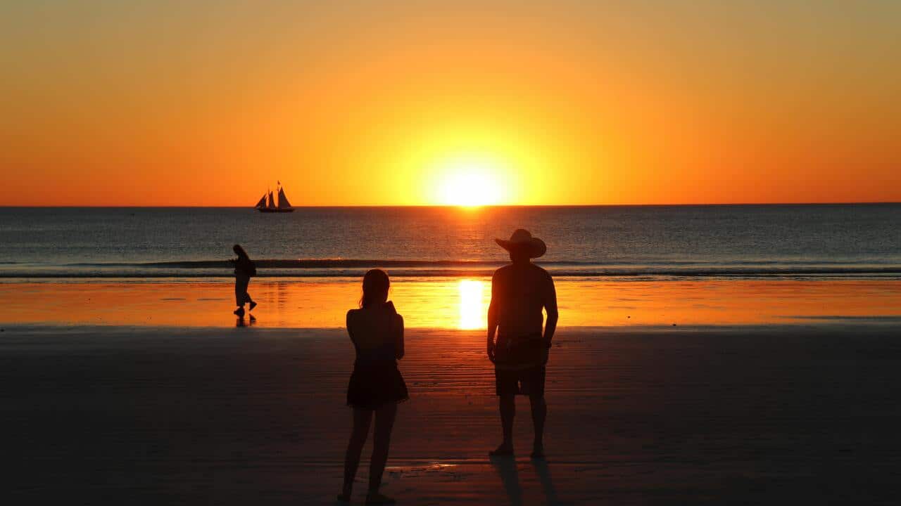 Beachgoers at Cable Beach, Western Australia.
