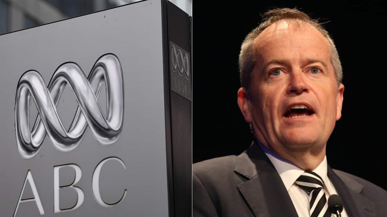 Combo image: Stock image of ABC signage and leader of the Opposition Bill Shorten