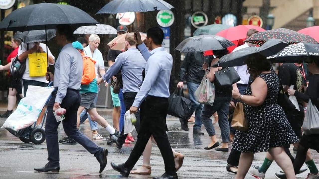 People walking with umbrellas amid a Brisbane downpour (file picture).