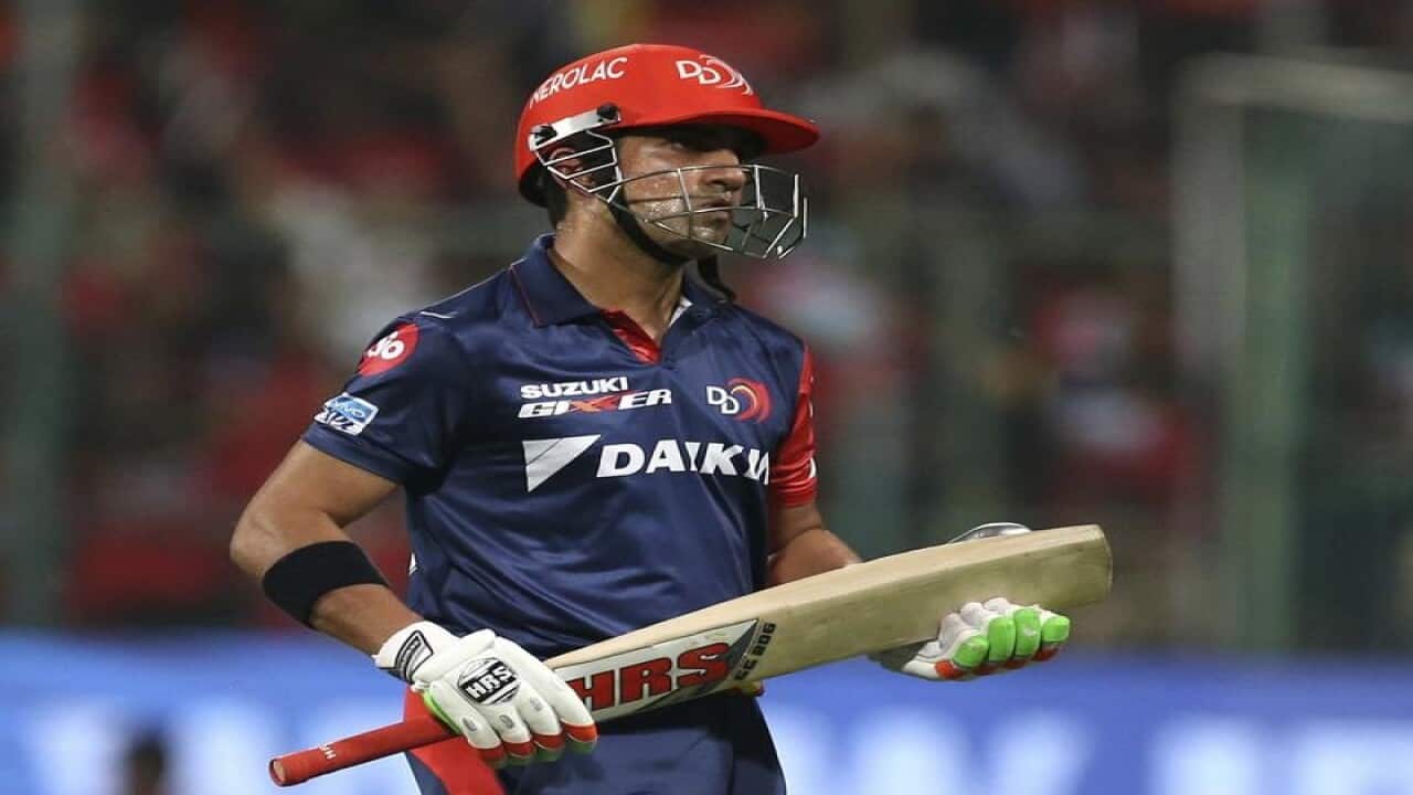 Delhi Daredevils' captain Gautam Gambhir leaves the field.