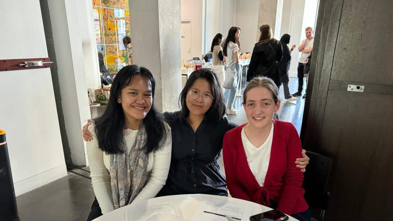 Victoria Winoto (centre) and her friends at an AIYA event at Melbourne University, March 2024. Photo courtesy Victoria Winoto.