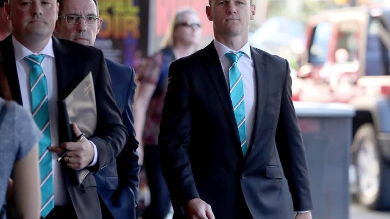 Robbie Gray arrives for his AFL Tribunal hearing in Adelaide.