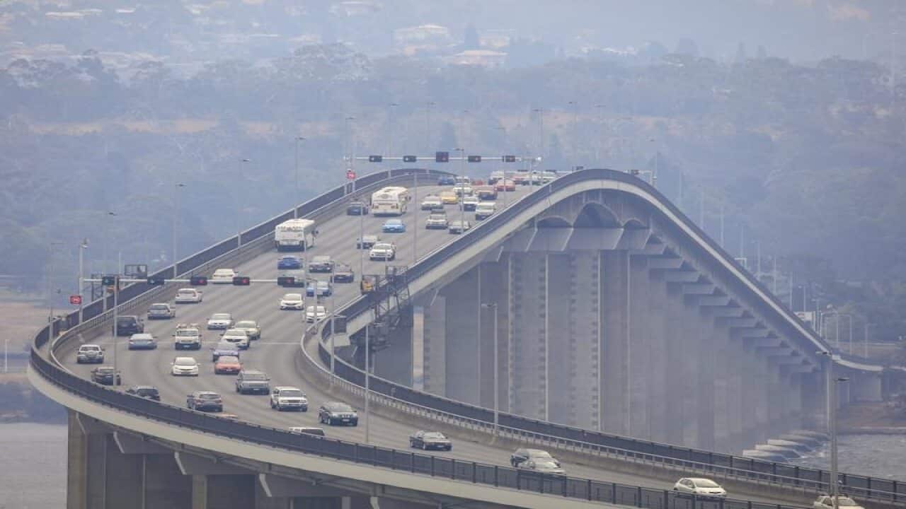 Traffic on the Tasman Bridge in Hobart.