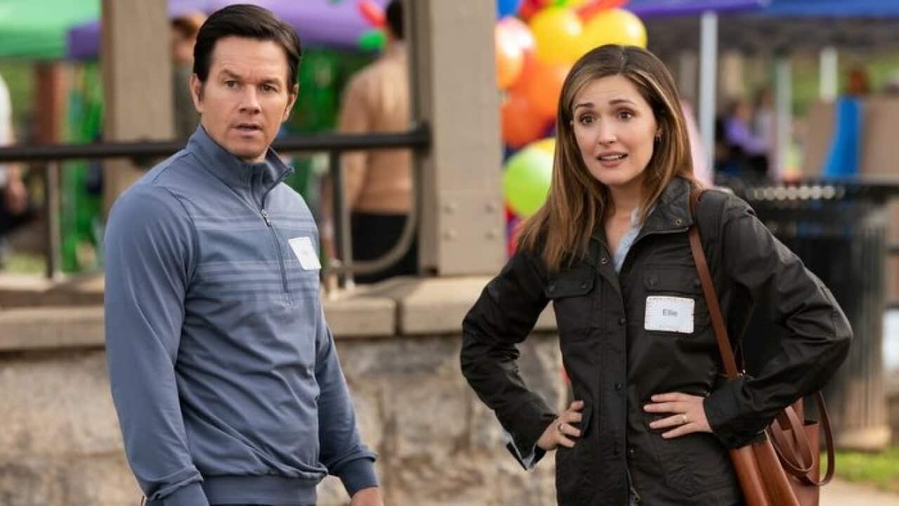 This image released by Paramount Pictures shows Mark Wahlberg, left, and Rose Byrne in a scene from "Instant Family." (Hopper Stone/Paramount Pictures via AP)