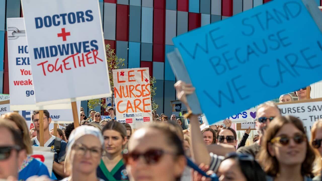 Medical staff attend a rally in Perth (AAP).jpg