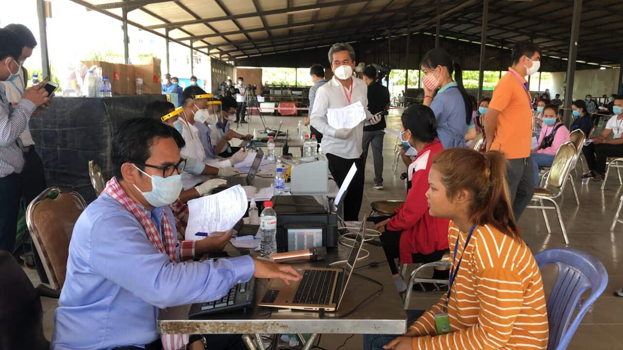 Cambodia garment worker are tested for Covid-19