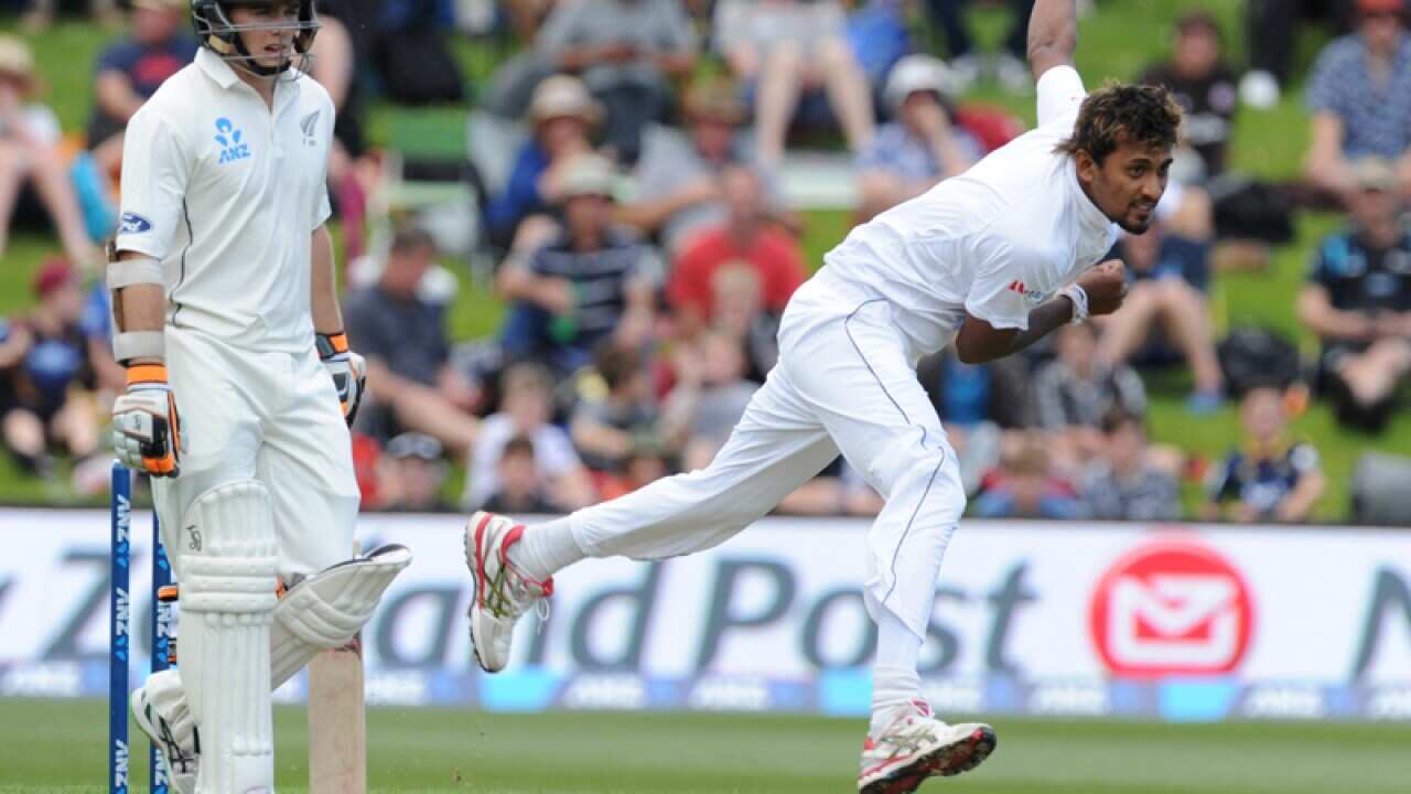 Sri Lanka's Suranga Lakmal bowls