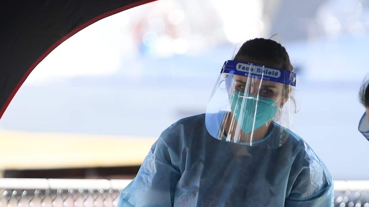 A COVID-19 testing at a pop-up clinic at Rushcutters Bay in Sydney.