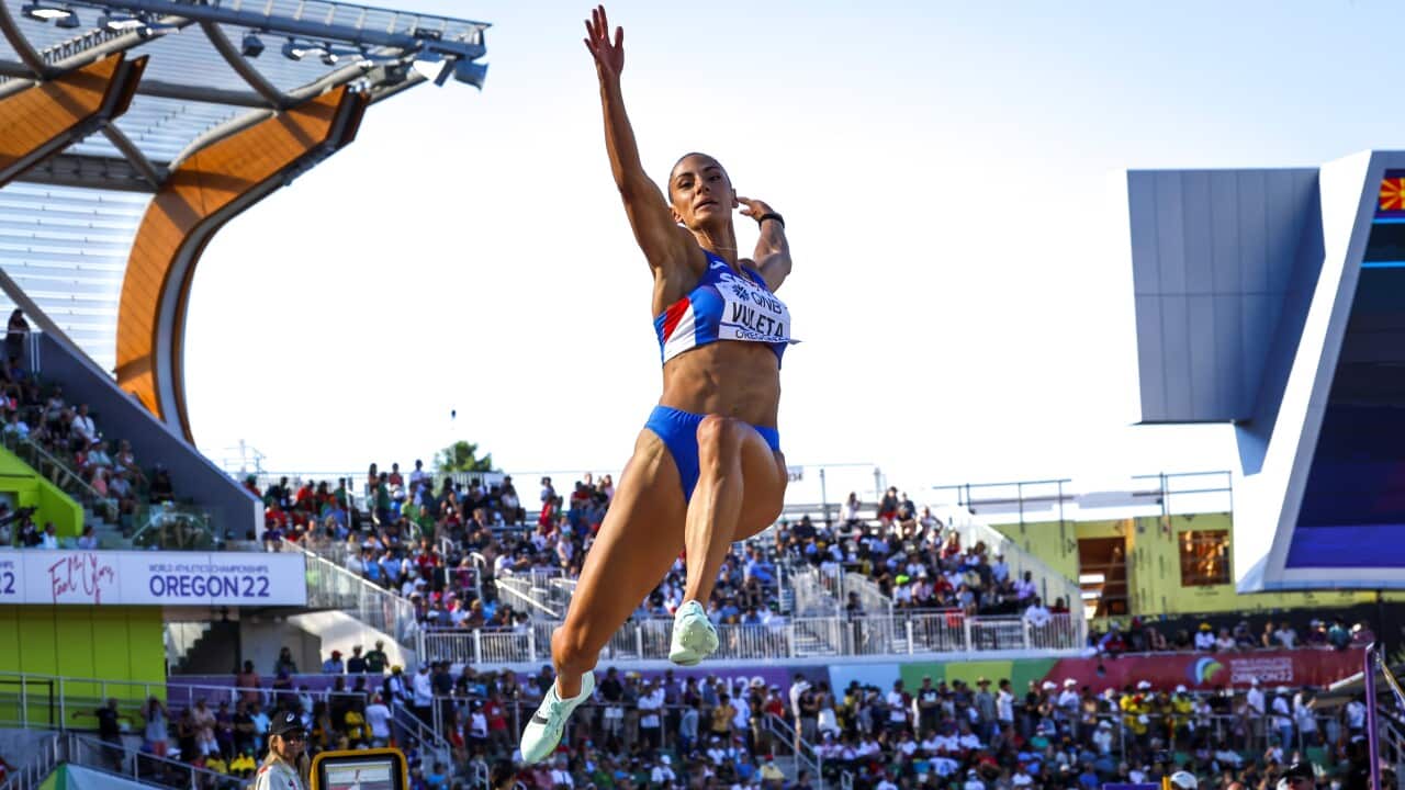 Ivana Vuleta of Serbia competes in the final of the Women’s Long Jump at the World Athletics Championships Oregon22 at Hayward Field in Eugene, Oregon, USA, 24 July 2022. EPA/Robert Ghement